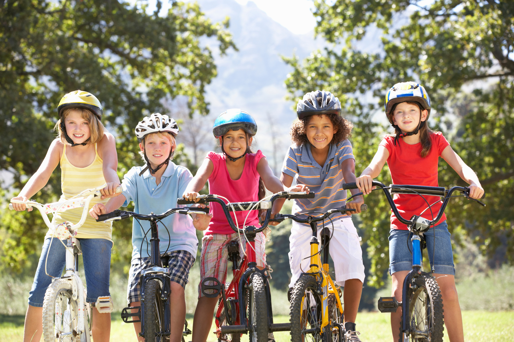 Group of Children Riding Bikes 